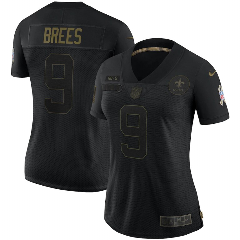 NFL New Orleans Saints #9 Drew Brees Nike Women 2020 Salute To Service Limited  Black jerseys->youth nfl jersey->Youth Jersey